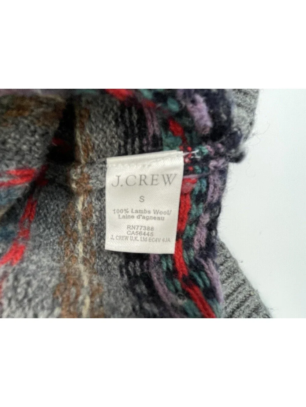JCrew Mens Fair Isle Lambswool Sweater Gray Knit Small S Nordic Crewneck *read*